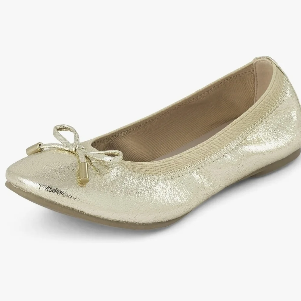 The Children’s Place Girls Ballet Flats Gold Bow Slip-On Shoes Youth 6 NEW